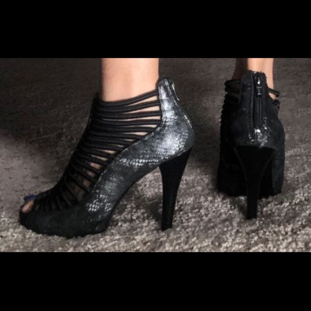 Strapped black heel